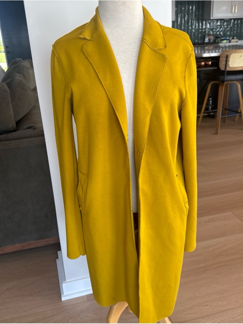 Carolina Belle Women's Mustard Yellow Long Blazer Coat - Picture 4 of 4
